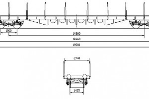WAGON, FLAT, 4AXLED, FOR TRANSPORTING CONTAINERS, Rgs type